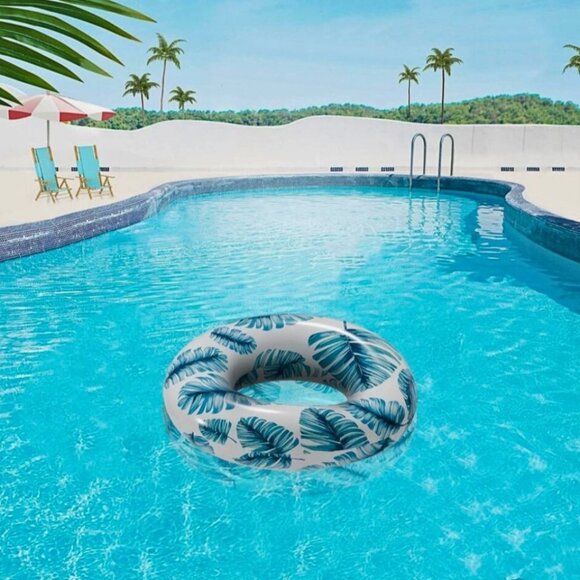 🍁3/$10 Blue Palm Pool Float Inflatable Ring 12+ Adults Swim Tube Summer Leaf - Picture 3 of 7